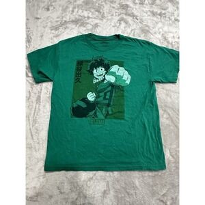 My Hero Academia Boys T-Shirt Size Large Green Short Sleeve Crew Neck EUC